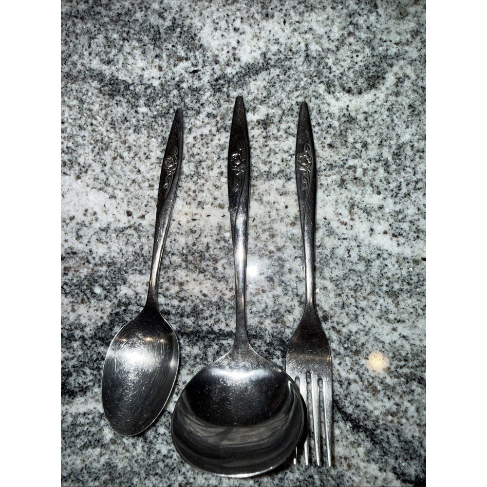 3 Oneida Oneidacraft Deluxe LASTING ROSE Stainless Flatware